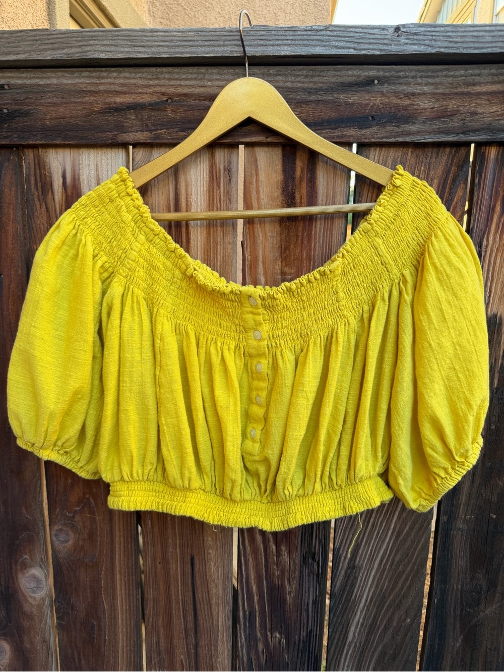 Free People We The Free Yellow Smocked Boho Crop Top Large
